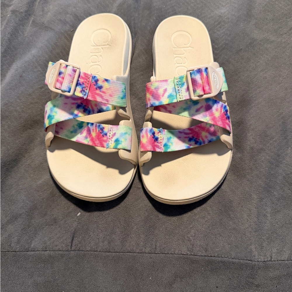 Chaco Tie-Dye Strap Slide Sandals in Cream